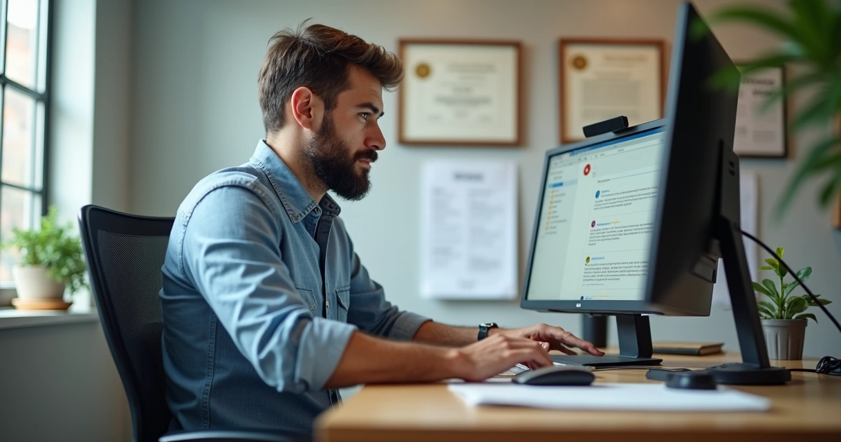 Dono de empresa responde avaliações no computador