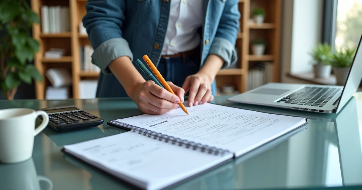 Contador em mesa organizada analisando lista de leads 