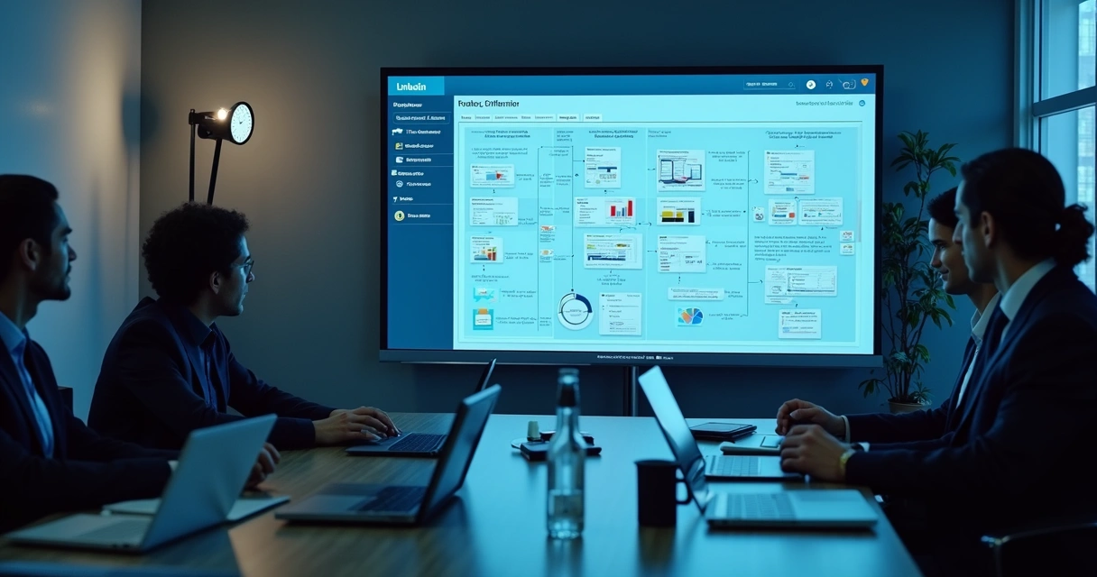Fluxo de automação de prospecção B2B no LinkedIn em monitor com gráficos 