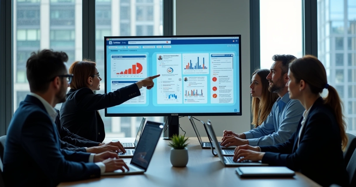 Equipe analisando automação de prospecção B2B no LinkedIn em computadores 