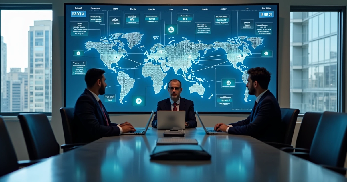 Equipe de vendas analisando dados de telefone em computadores 