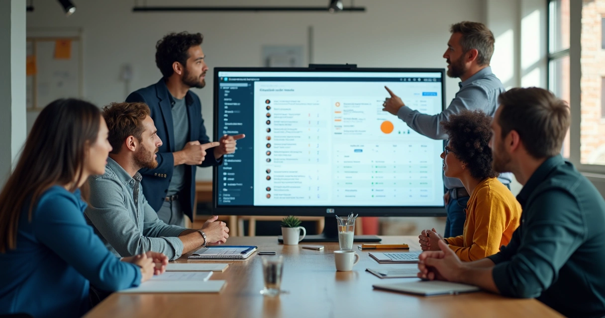 Equipe comercial analisando leads qualificados na tela 