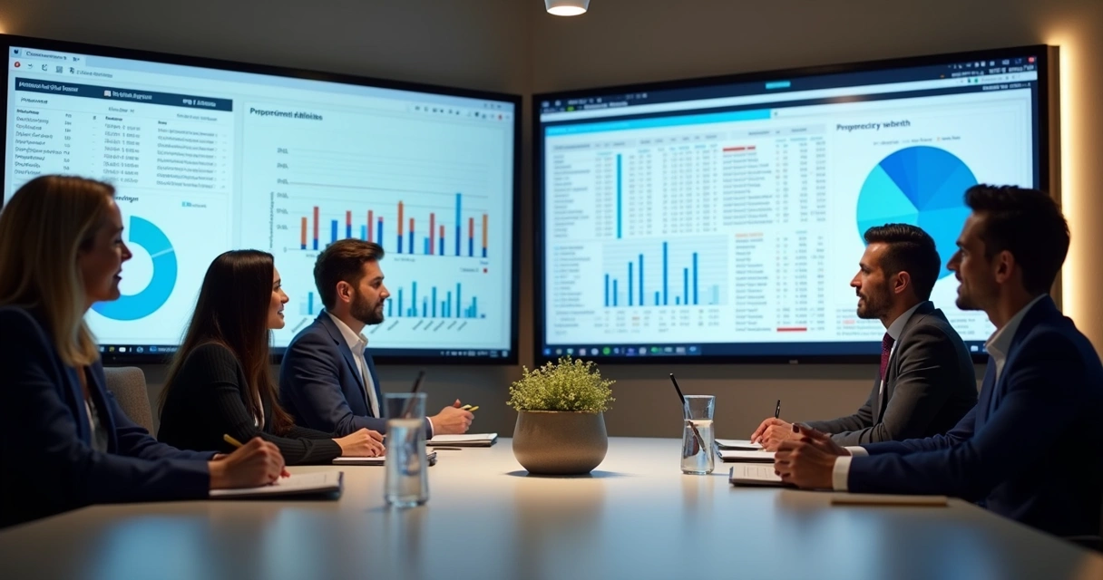 Marketing B2B: estratégias digitais para gerar leads qualificados 3 Equipe em reunião analisando dados para prospecção B2B