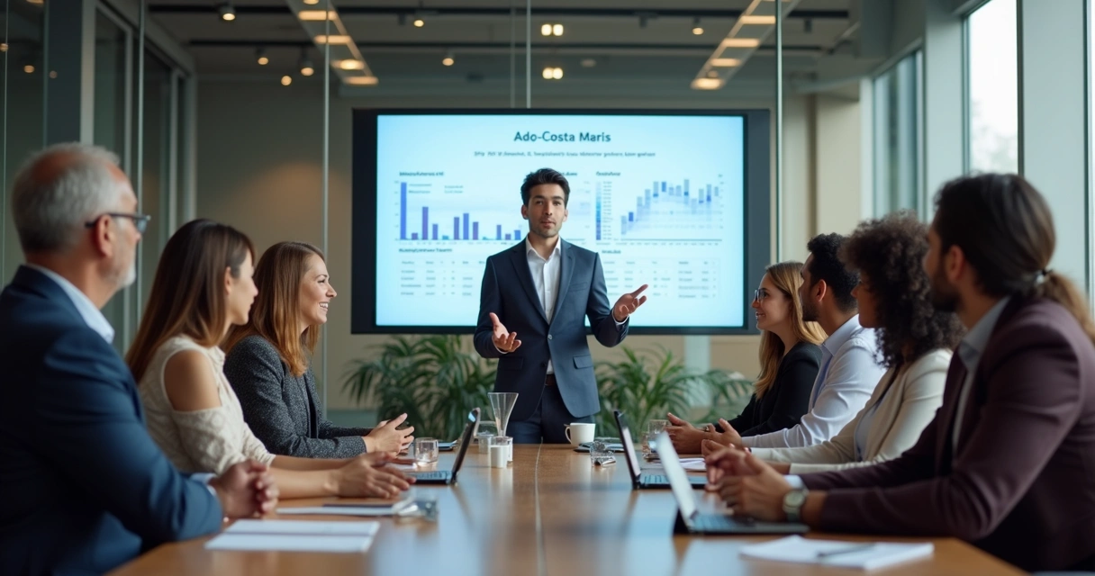 Equipe comercial liderada por LDR em reunião 