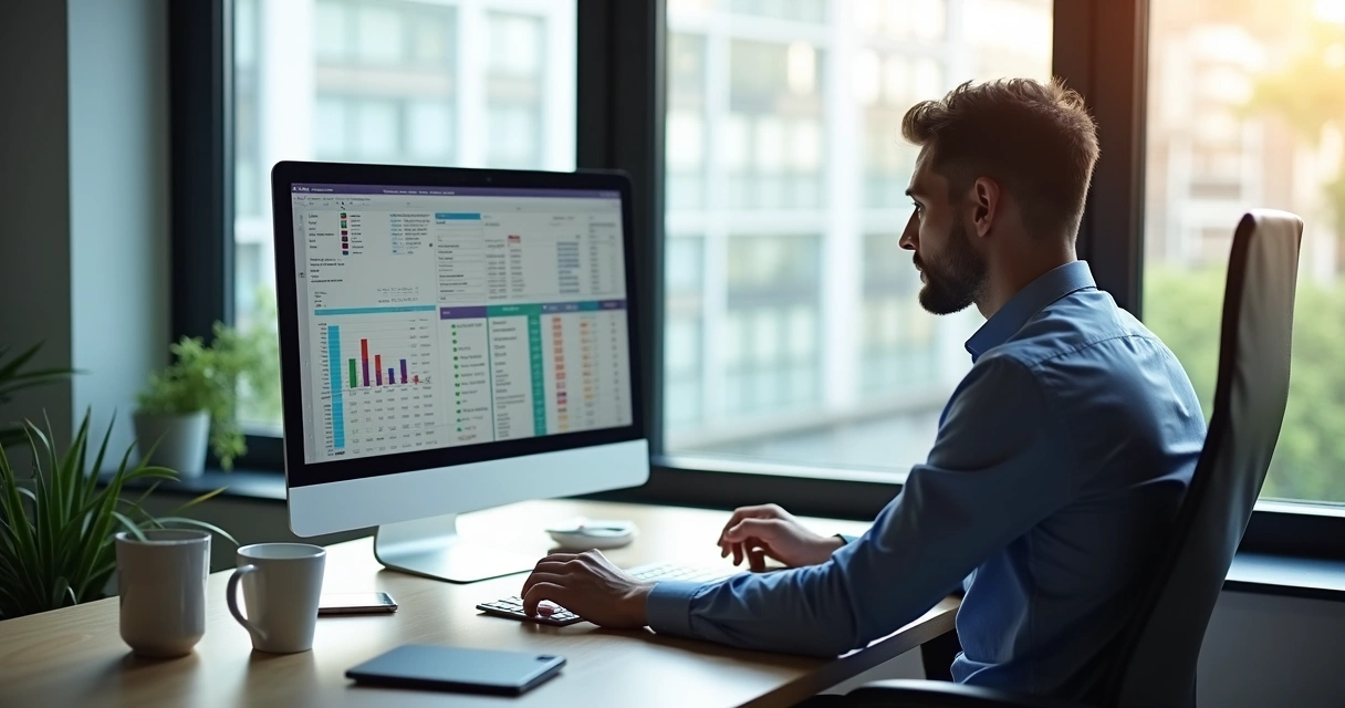 Pessoa analisando planilhas e contatos para prospecção ativa de clientes de BPO Financeiro 