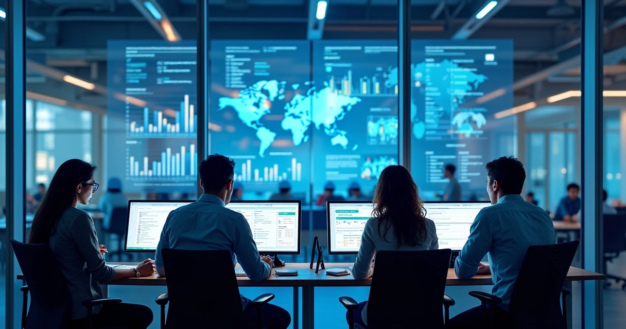 Equipe comercial analisando leads qualificados em telas de computador 