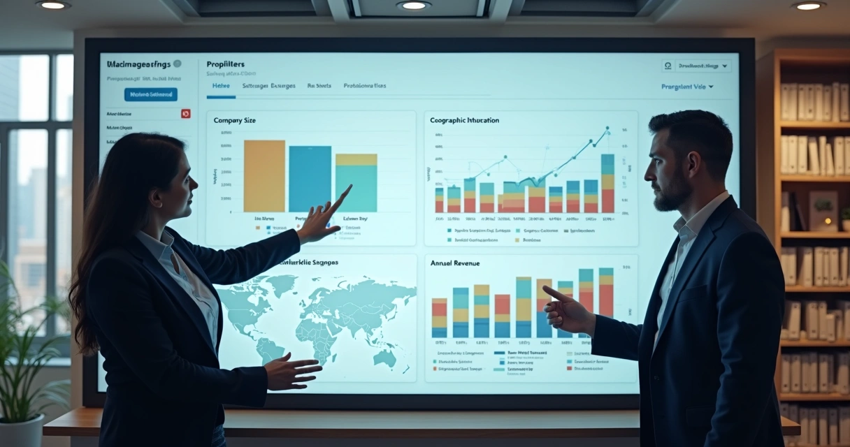Como Encontrar Leads B2B Qualificados com Dados Cadastrais 2 Dashboard mostrando filtros de prospecção de empresas por segmento, porte, localização e faturamento