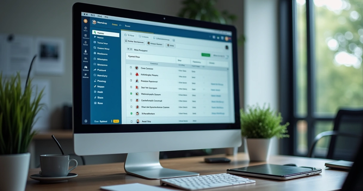 Tela de CRM exibindo lista de leads e status de contato em ambiente digital 