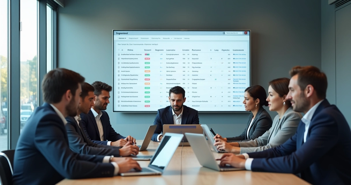 Leads Qualificados: Guia Prático Para Impulsionar Vendas B2B 2 Equipe comercial analisando lista de empresas e cargos em notebooks