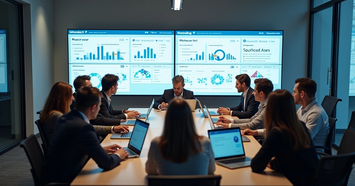 Equipe de agência reunida analisando métricas de prospecção no LinkedIn