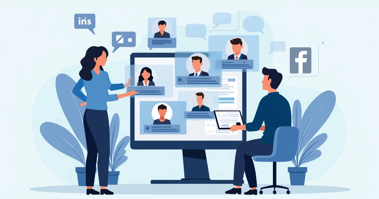 Profissional de PME conectando com executivos no LinkedIn através do computador