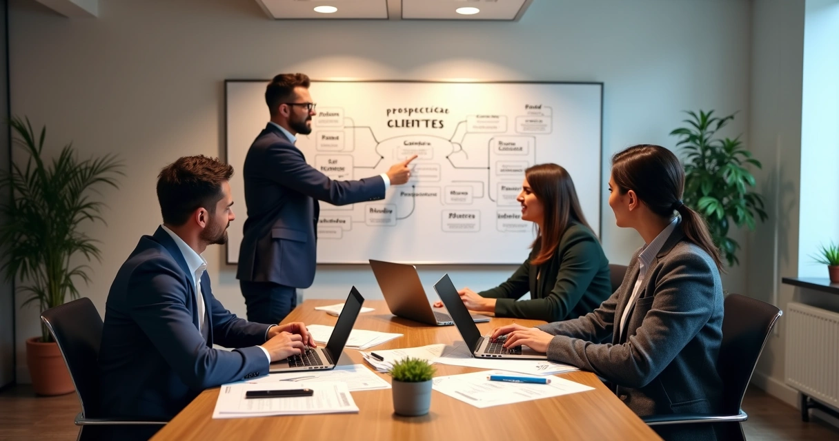 Reunião de pequenas empresas planejando prospecção 