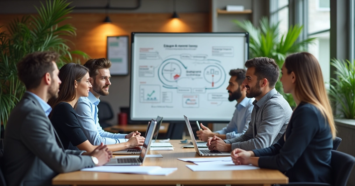 Equipe comercial reunida discutindo estratégias de prospecção de clientes 