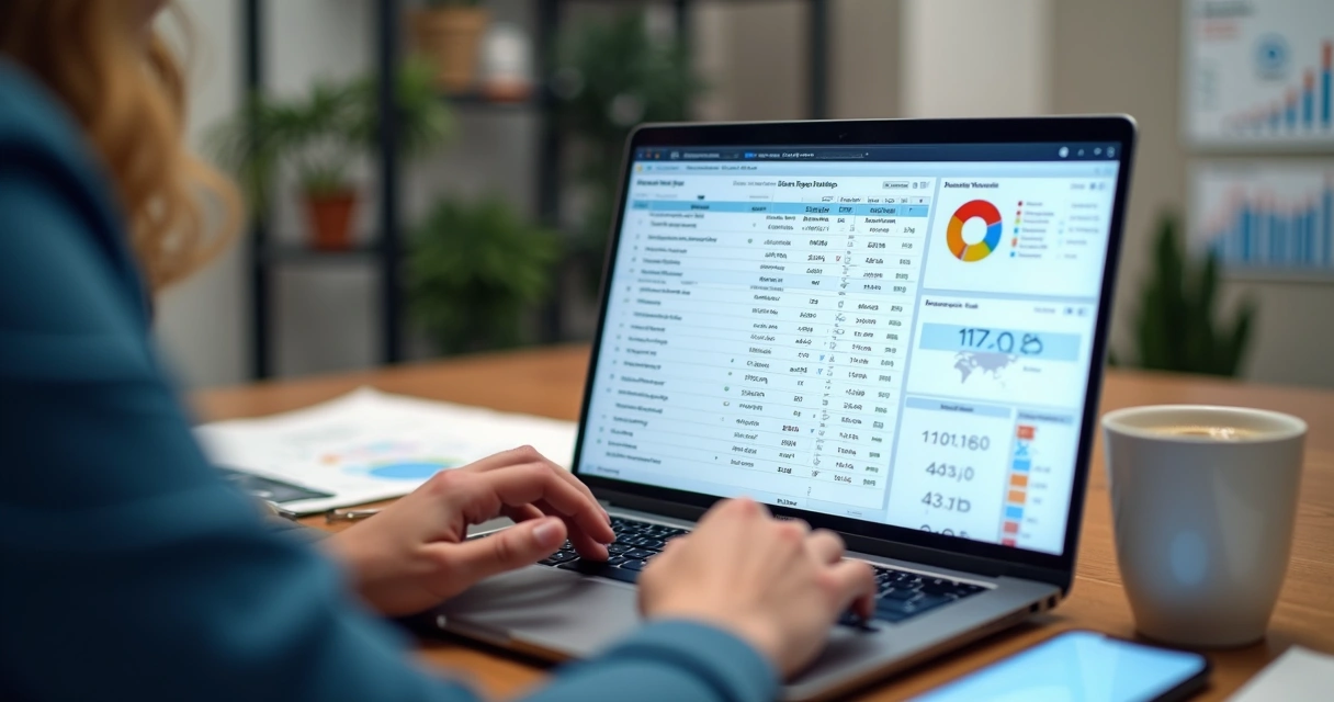 Vendedor analisando lista de leads em notebook 