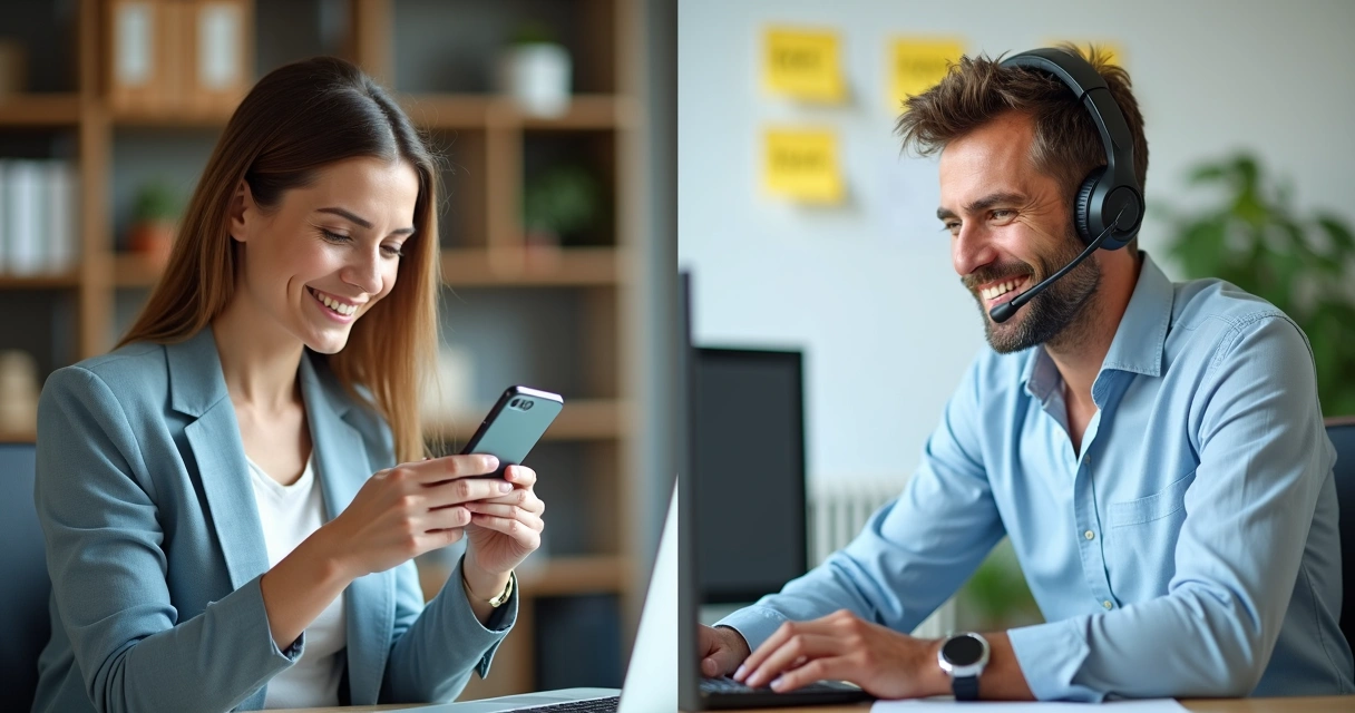 Equipe conectando via WhatsApp e telefone para prospecção ativa 