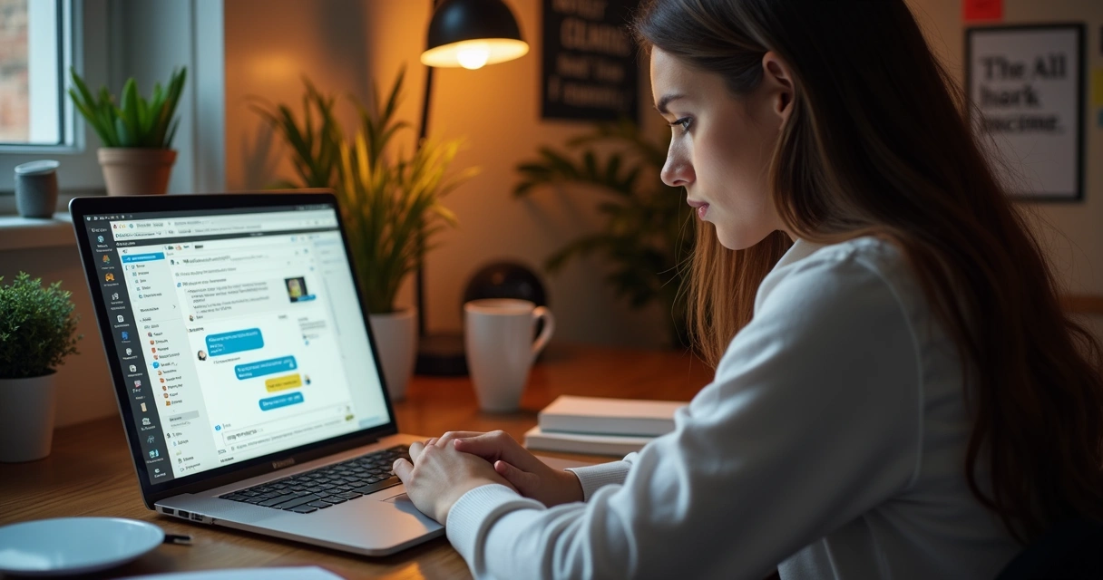 Redatora digital fazendo prospecção de clientes no notebook 