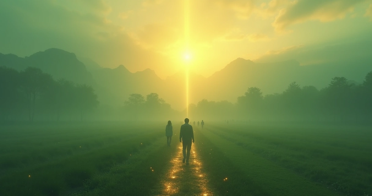 Diversos caminhos levando a uma luz dourada ao fundo 