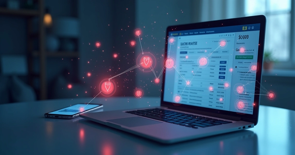 Interface digital mostrando alerta de fraude em marketplace