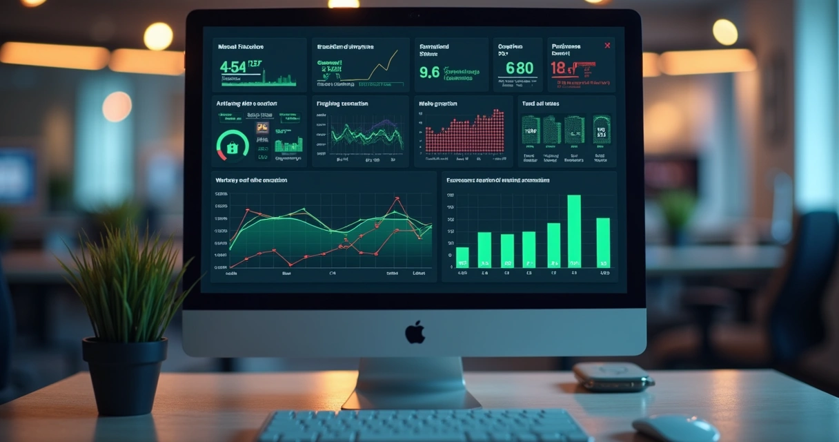 Dashboard digital mostrando gráficos de segurança e alertas antifraude em marketplace 