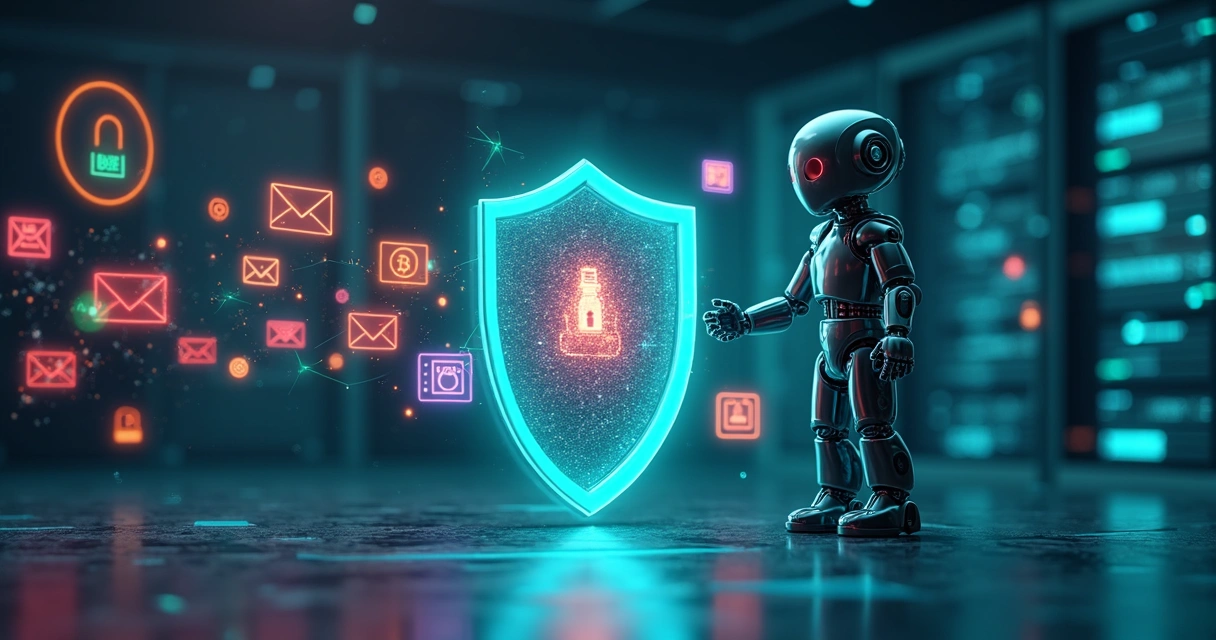 Bot de trading criptográfico protegido por escudo digital contra ataques de phishing em ícones de email 