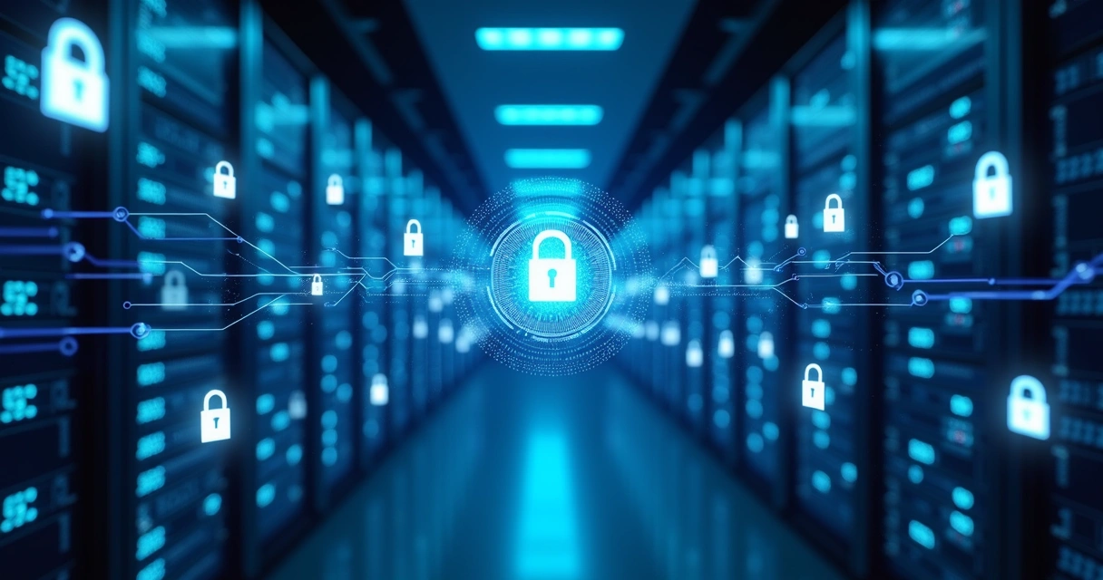 Representação visual de proteção de dados em ambiente de empresa com IA 