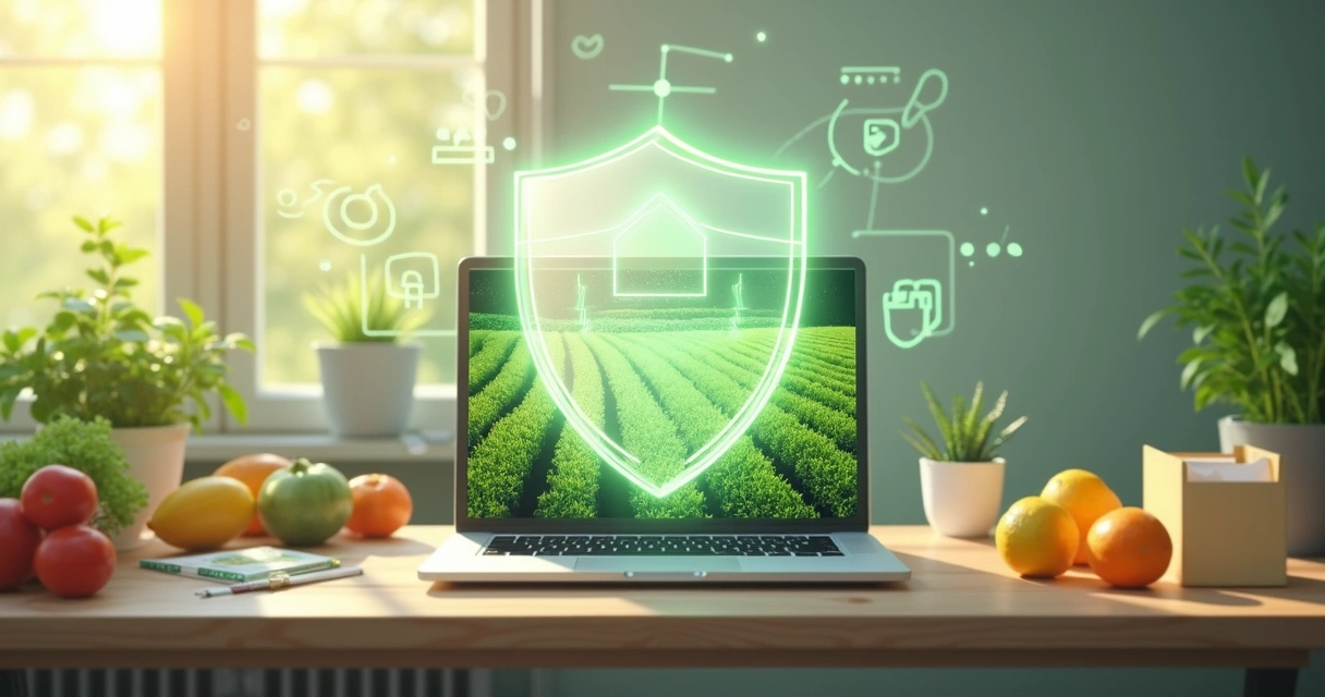 Representação visual de proteção de dados agrícolas com tecnologia 