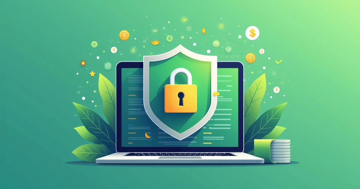 Escudo com cadeado sobre cartões e tela, indicando proteção de dados no pagamento digital. 