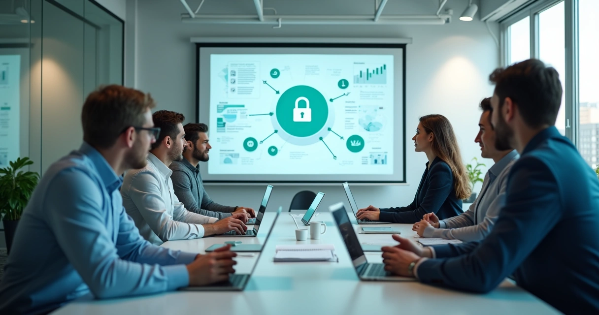 Equipe de SaaS fazendo reunião sobre proteção de dados 