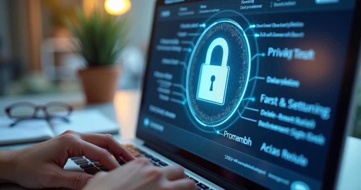 Tela com cadeado digital e aviso de privacidade 