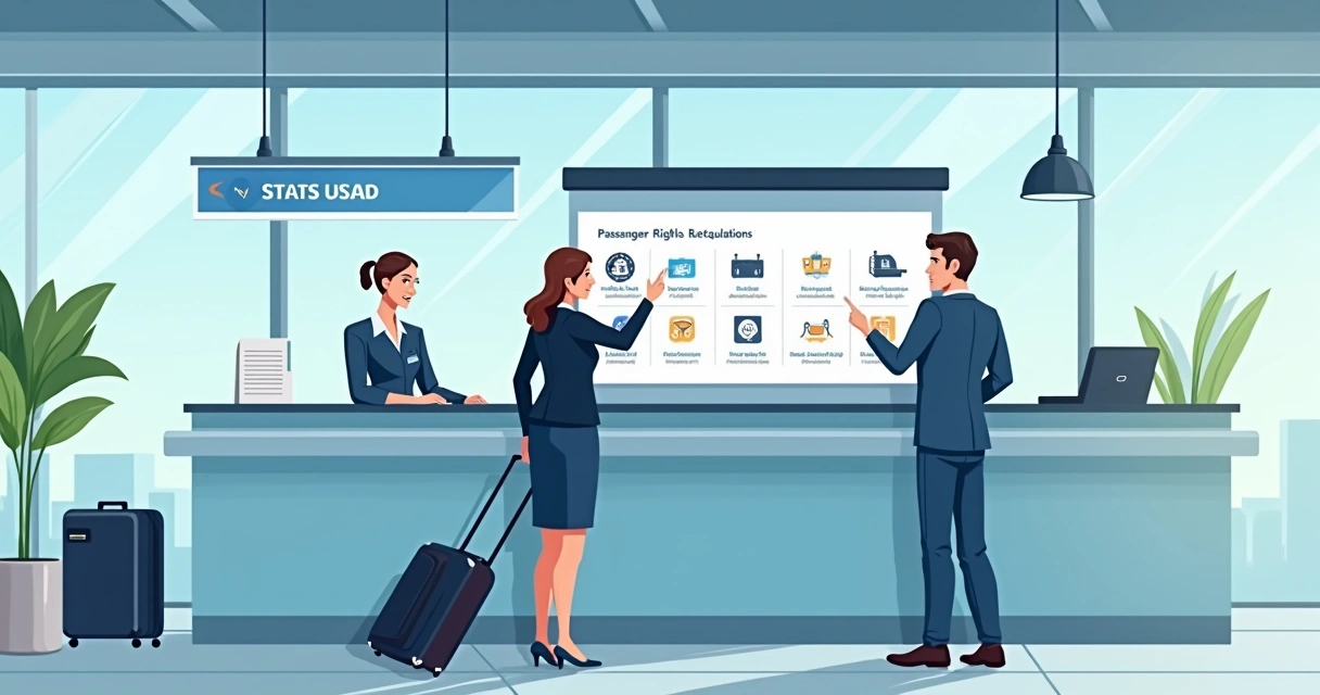 Passageiro consulta direitos em aeroporto moderno