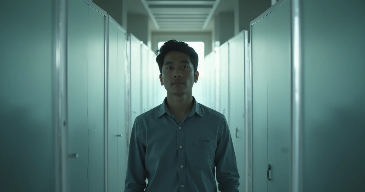 Pessoa com expressão de alerta cercada por muralhas transparentes 