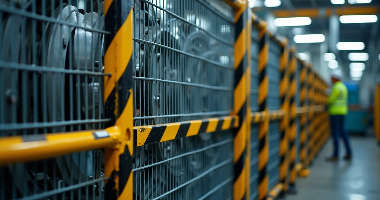 Grade de proteção em torno de máquina industrial 