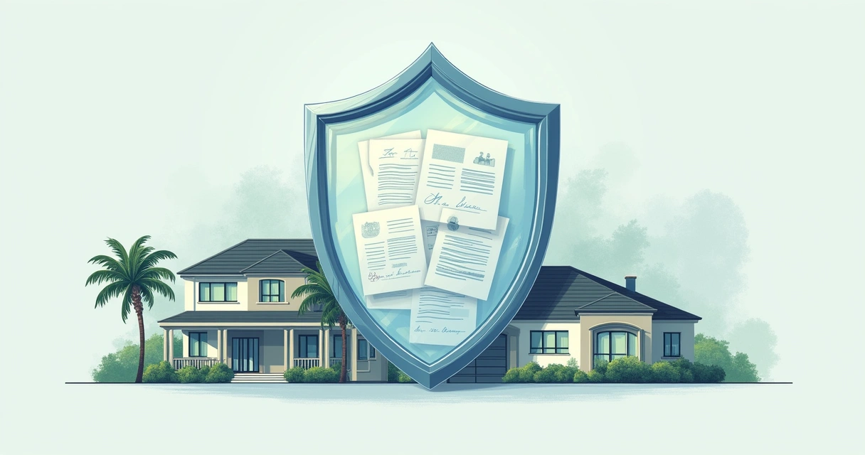 Graphic representation of luxury houses protected by a legal shield 
