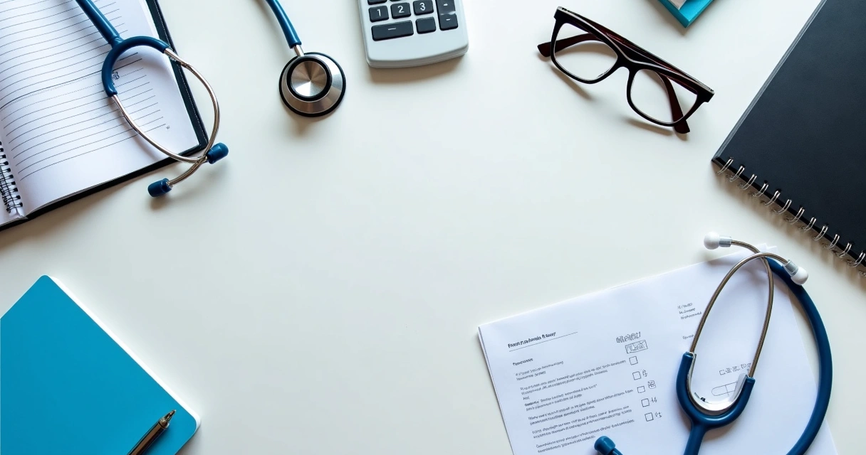 Documentos jurídicos e materiais médicos sobre mesa
