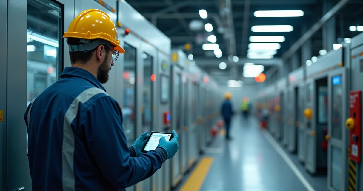 Dispositivos de proteção em máquina industrial