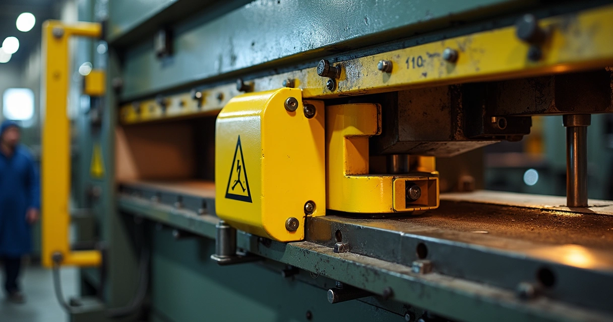 Dispositivo de proteção instalado em prensa industrial