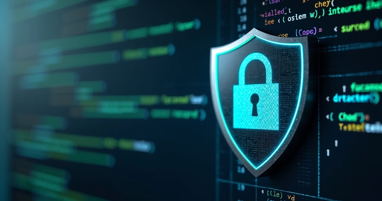 Simbolo de proteção de dados sobre fundo de códigos SQL 