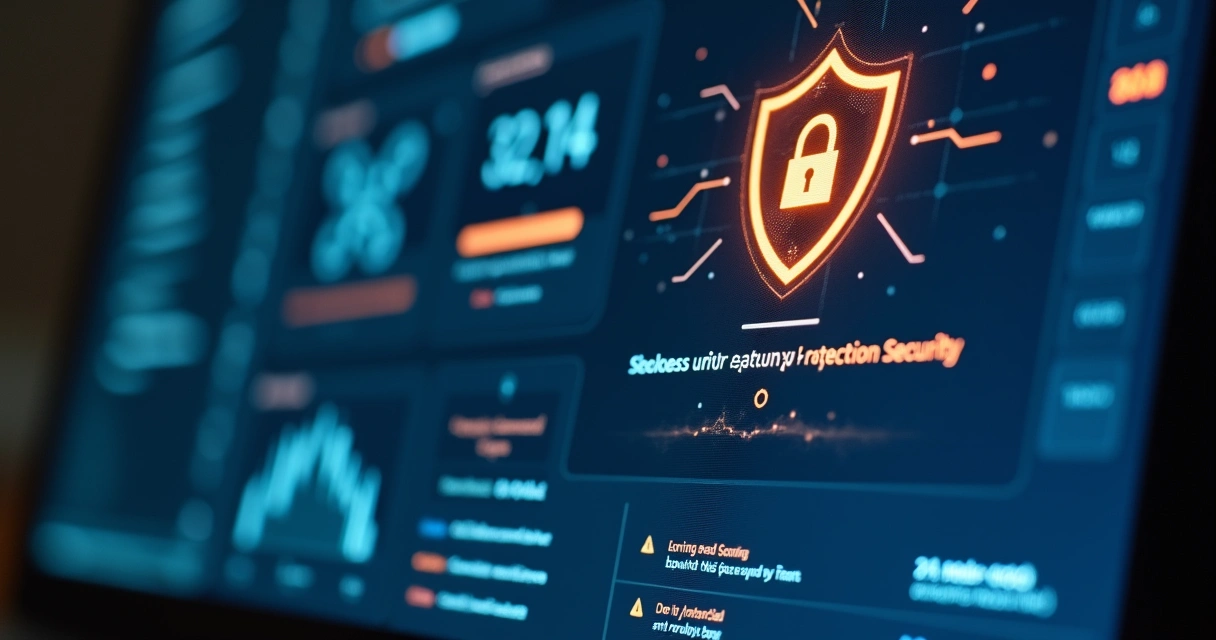 Painel de segurança digital em tela de computador 