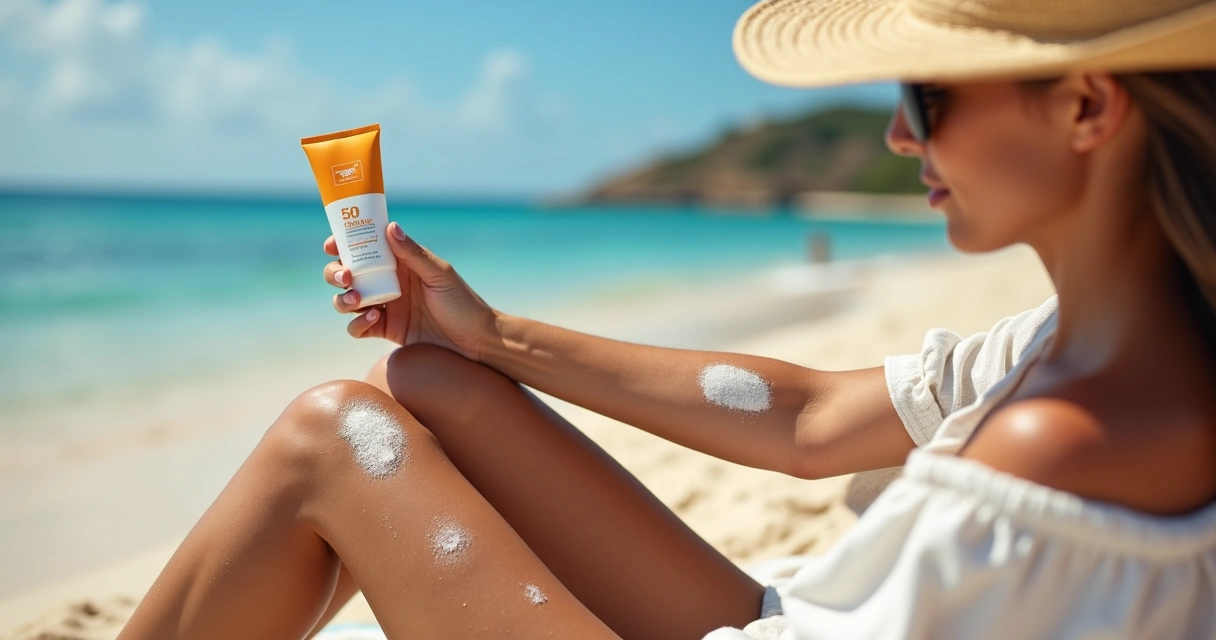 Pessoa com vitiligo aplicando protetor solar nas manchas da pele em dia ensolarado 