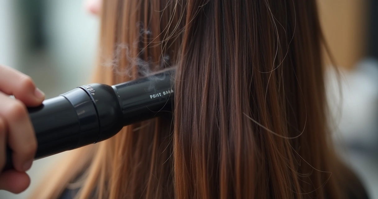 Cabelo sendo protegido por óleo durante uso de chapinha 