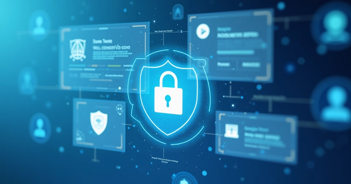 Símbolos de dados protegidos LGPD em ambiente digital 