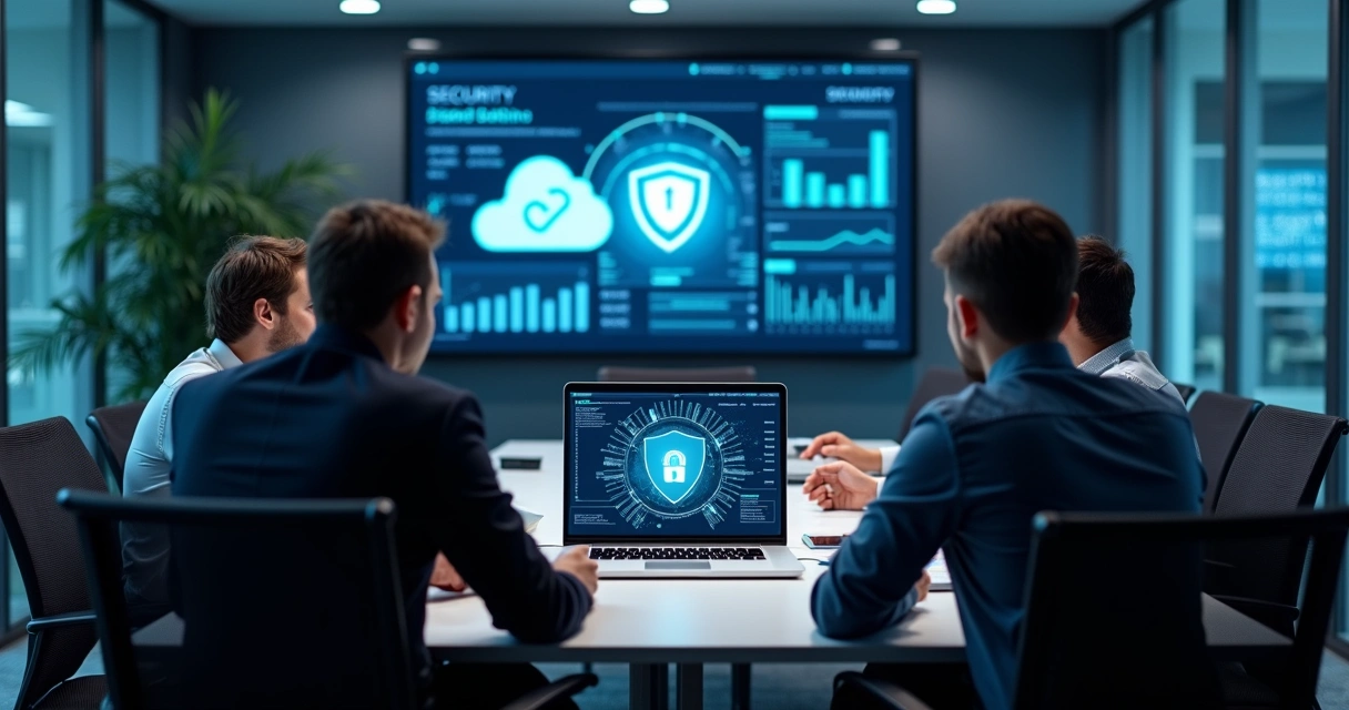 Equipe analisando estratégias digitais de proteção na tela do notebook 