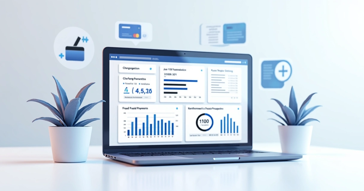 Ilustração de dashboard com gráficos de estornos e prevenção contra fraudes em ecommerce 