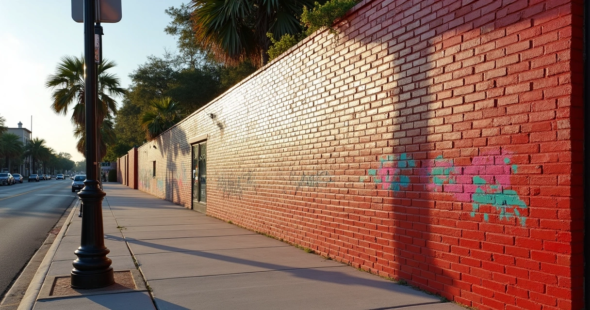Brick wall with vibrant color after anti-graffiti coating, Florida city 