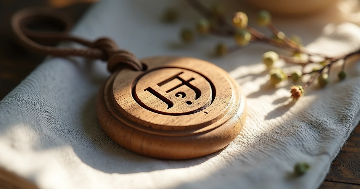 Hand-carved rune protection amulet on a linen cloth 