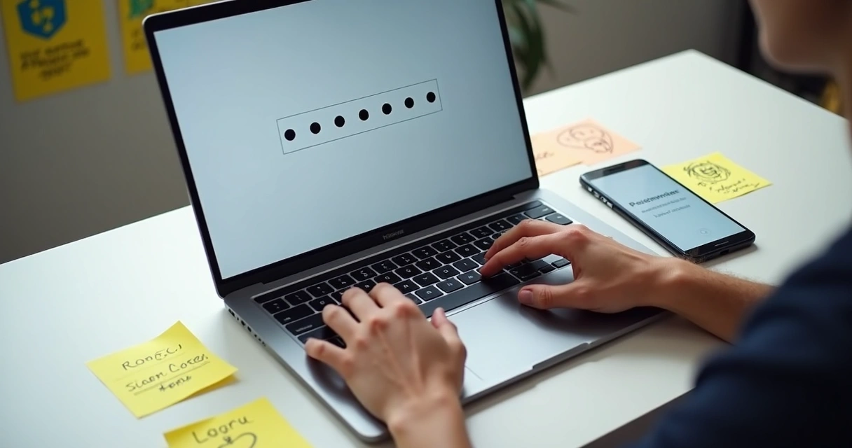 Pessoa digitando senha forte na tela do computador 