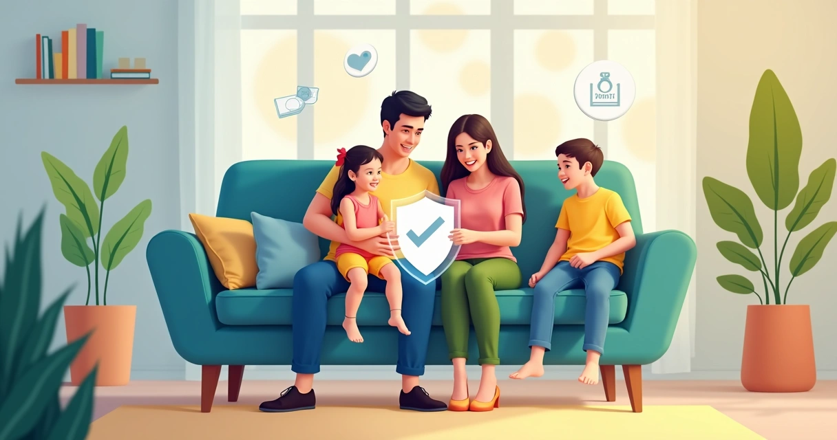 Família reunida em casa sorrindo 