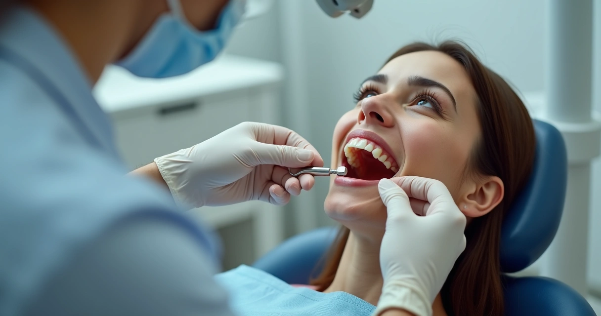 Dentista instala prótese sobre implante em paciente