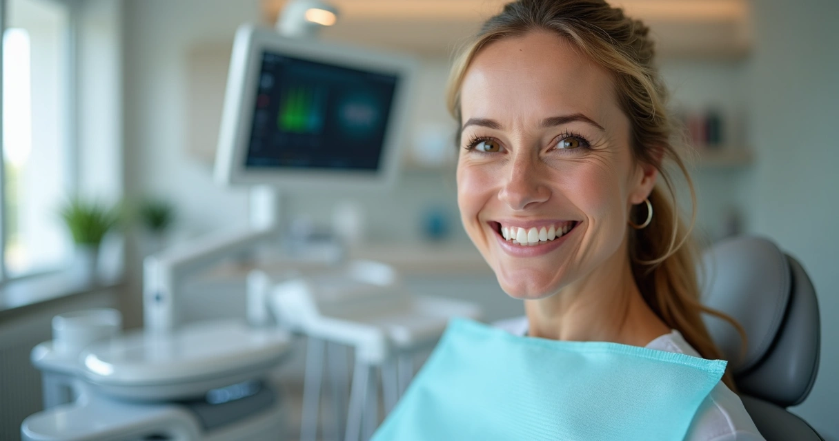 Paciente sorridente mostrando prótese dental em Barueri 
