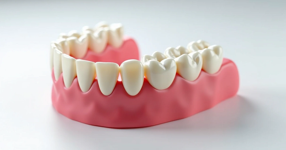 Prótese total removível sobre gengiva, mostrando dentes artificiais ajustados